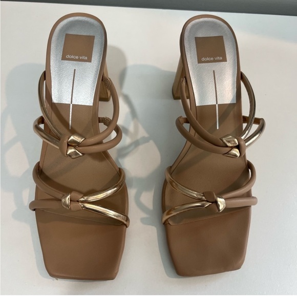 Dolce Vita beige & gold knotted Square Toe Strappy heeled Sandals - Picture 9 of 10